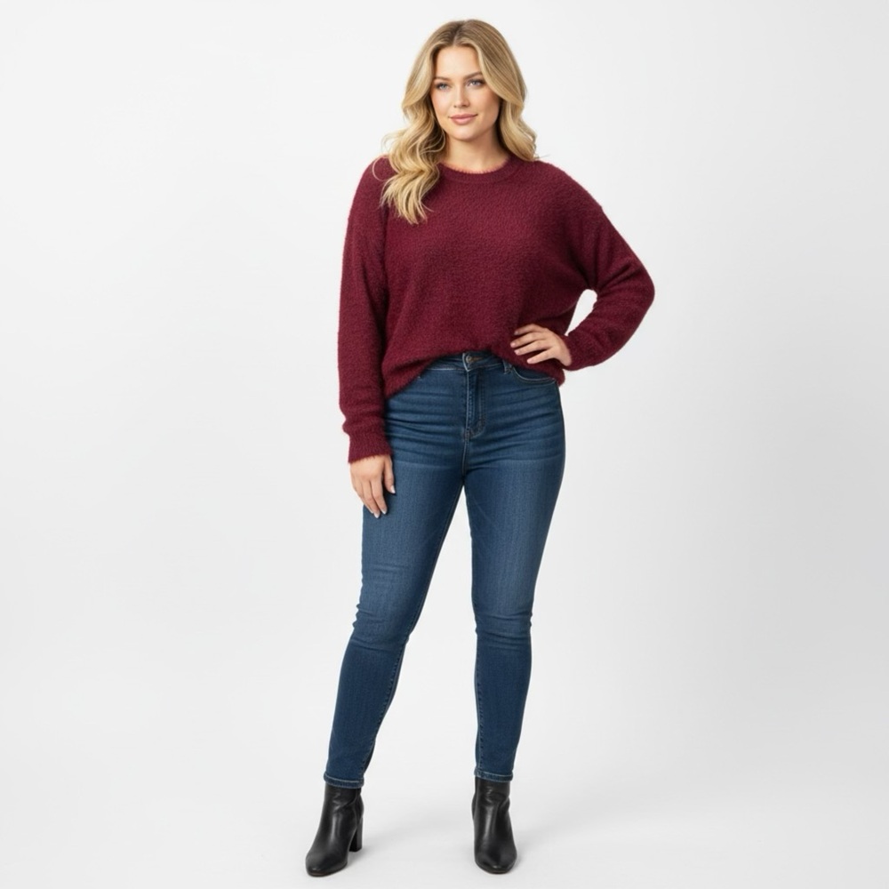 BNWT Philosophy Fuzzy Crewneck Pullover‎ Oversize Sweater Rich Maroon size 3X